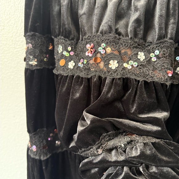 Lapis Black Velvet Lace Sequin Skirt Large Romantic Goth Y2K - Picture 5 of 8